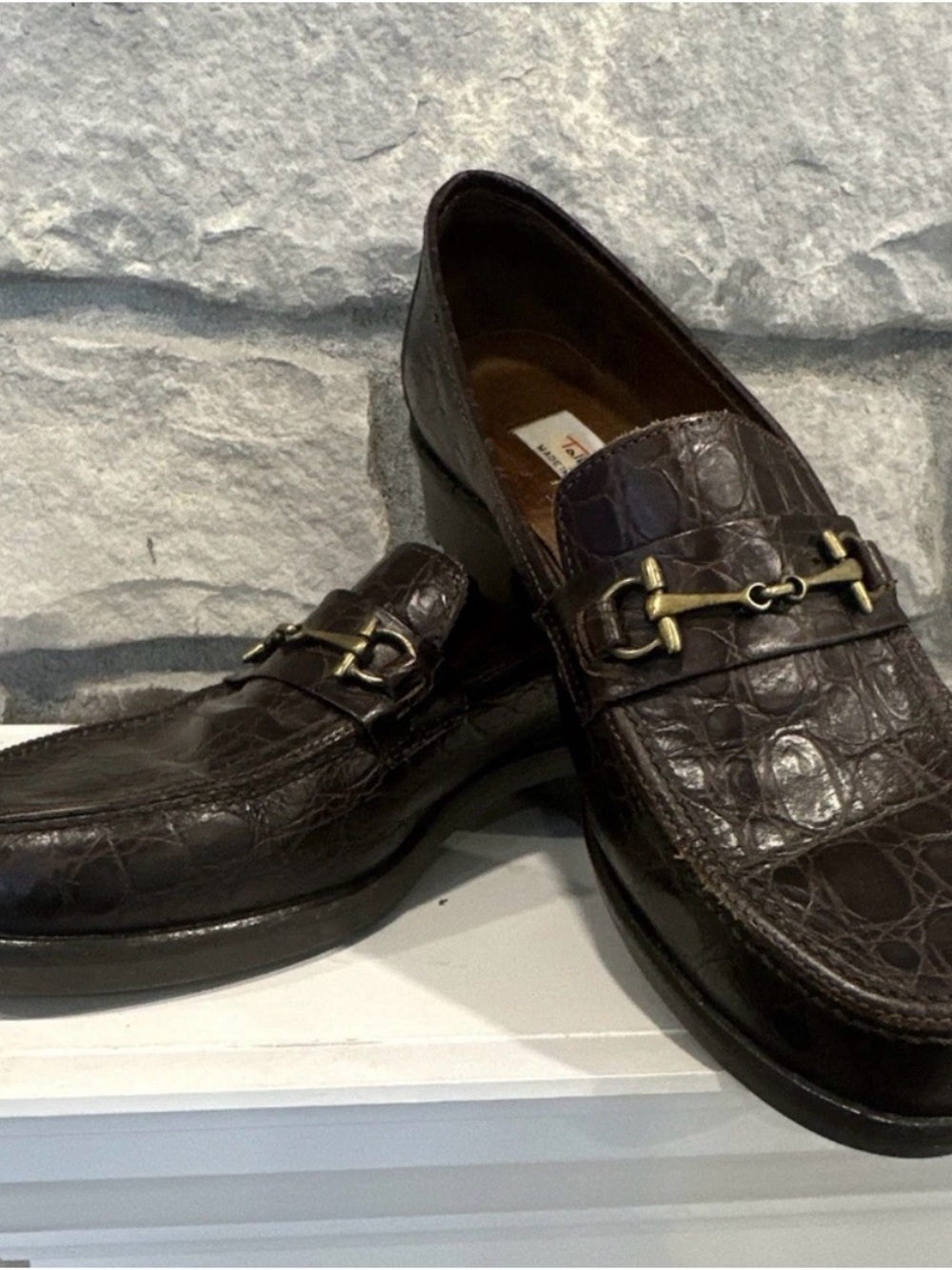 Vintage Talbots Dark Brown Croc-Embossed Leather Bit Loafers